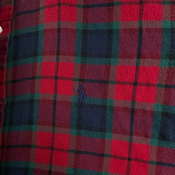 Ralph Lauren Cotton Flannel Button Up Shirt Long Sleeve Plaid Red Green Blake L - Picture 10 of 11